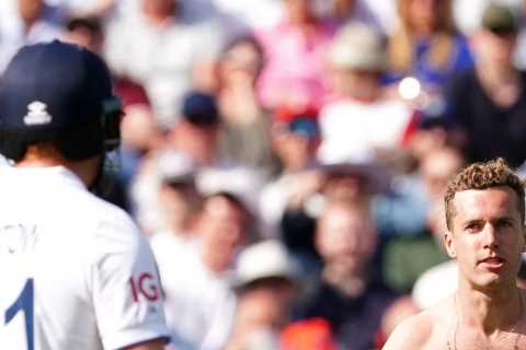 Moment topless streaker is caught by security and removed from The Oval after invading pitch at the Ashes